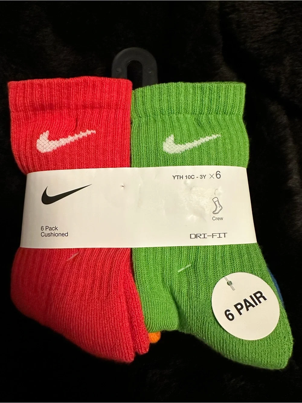 NEW Nike Dri-FIT 6-Pack Crew Kids' Socks PRIMARY/ SECONDARY Colors Sz 10c-3Y